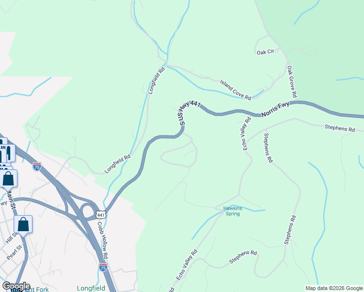 map of restaurants, bars, coffee shops, grocery stores, and more near 209 Cumberland View Estates in Rocky Top
