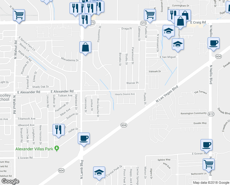 map of restaurants, bars, coffee shops, grocery stores, and more near 4508 Hearts Desire Avenue in Las Vegas
