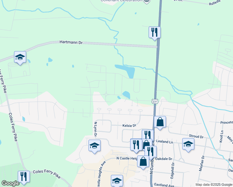 map of restaurants, bars, coffee shops, grocery stores, and more near 429 Wind Dance Drive in Lebanon