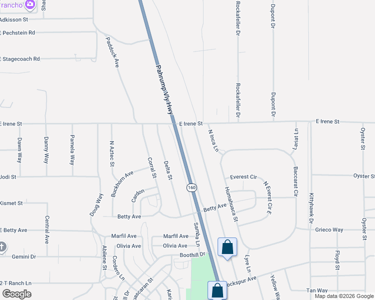 map of restaurants, bars, coffee shops, grocery stores, and more near 881 North Frontage Road in Pahrump