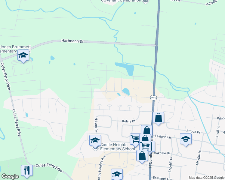map of restaurants, bars, coffee shops, grocery stores, and more near 430 Wind Dance Drive in Lebanon