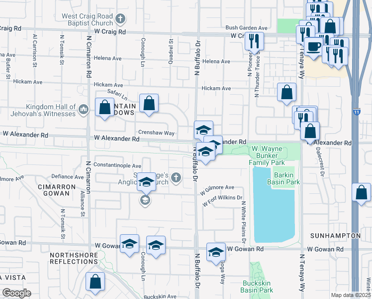 map of restaurants, bars, coffee shops, grocery stores, and more near 7612 Cherokee Silver Avenue in Las Vegas