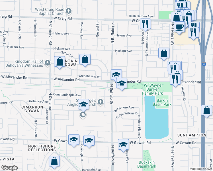 map of restaurants, bars, coffee shops, grocery stores, and more near 7612 Cherokee Silver Avenue in Las Vegas