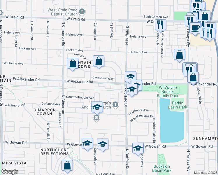 map of restaurants, bars, coffee shops, grocery stores, and more near 3957 North Jazzy Ginger Court in Las Vegas