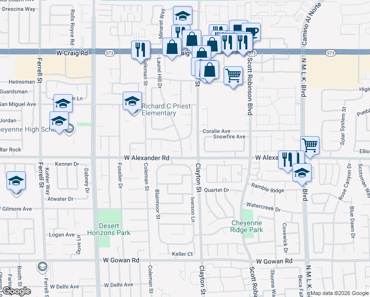 map of restaurants, bars, coffee shops, grocery stores, and more near 4016 Laurel Hill Drive in North Las Vegas