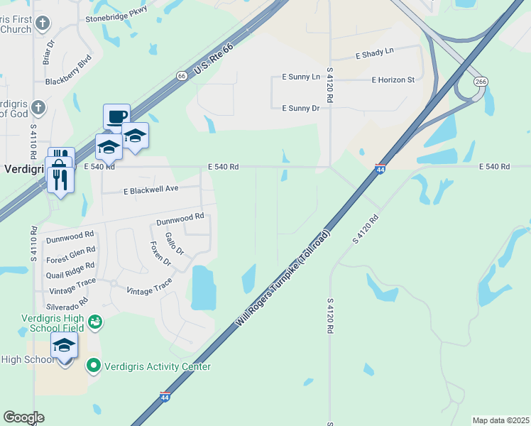 map of restaurants, bars, coffee shops, grocery stores, and more near 26167 South Willow Road in Claremore