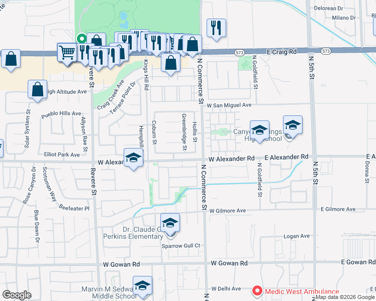 map of restaurants, bars, coffee shops, grocery stores, and more near 317 Foxvale Avenue in North Las Vegas