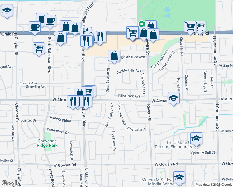 map of restaurants, bars, coffee shops, grocery stores, and more near 4013 Aaron Scott Street in North Las Vegas