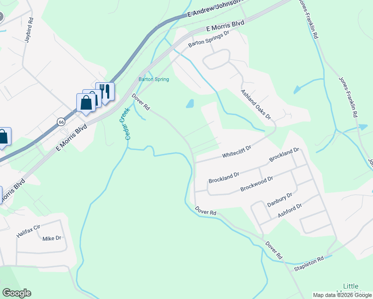 map of restaurants, bars, coffee shops, grocery stores, and more near 374 Dover Road in Morristown