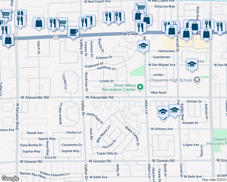 map of restaurants, bars, coffee shops, grocery stores, and more near 3938 Redfield Avenue in North Las Vegas