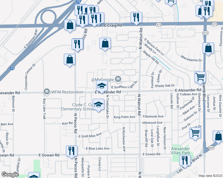 map of restaurants, bars, coffee shops, grocery stores, and more near 3723 East Southern Light Drive in Las Vegas