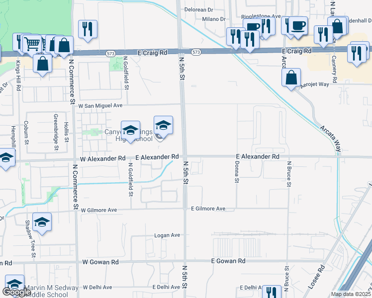 map of restaurants, bars, coffee shops, grocery stores, and more near in North Las Vegas