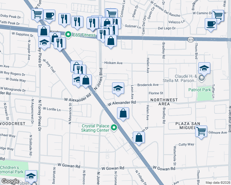 map of restaurants, bars, coffee shops, grocery stores, and more near 3952 Blue Opal Way in Las Vegas