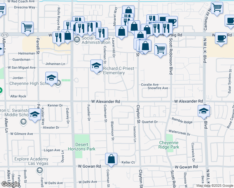 map of restaurants, bars, coffee shops, grocery stores, and more near 4032 Rustic Oak Court in North Las Vegas