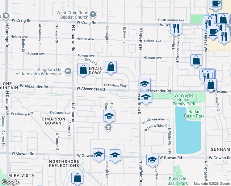 map of restaurants, bars, coffee shops, grocery stores, and more near 7721 Mystic Nugget Street in Las Vegas