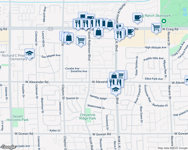 map of restaurants, bars, coffee shops, grocery stores, and more near 4028 Spring Line Street in North Las Vegas