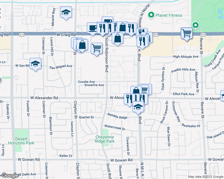 map of restaurants, bars, coffee shops, grocery stores, and more near 4028 Spring Line Street in North Las Vegas
