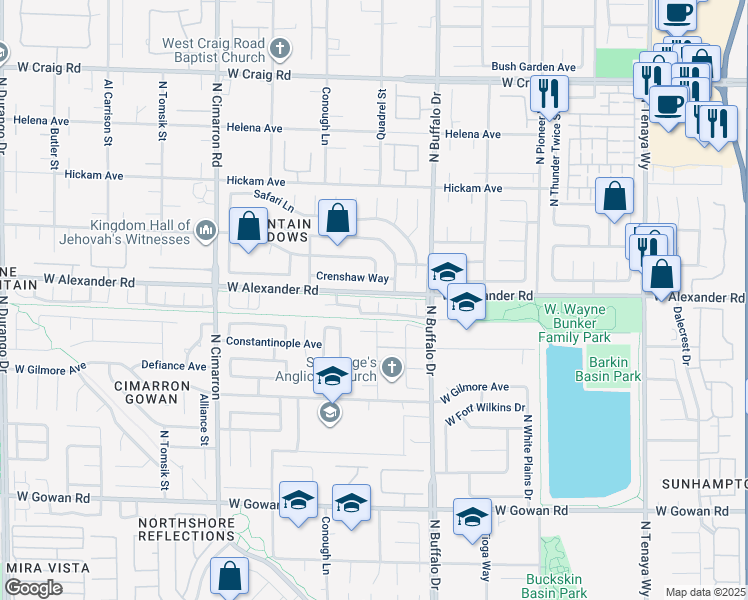 map of restaurants, bars, coffee shops, grocery stores, and more near 3969 North Jazzy Ginger Court in Las Vegas