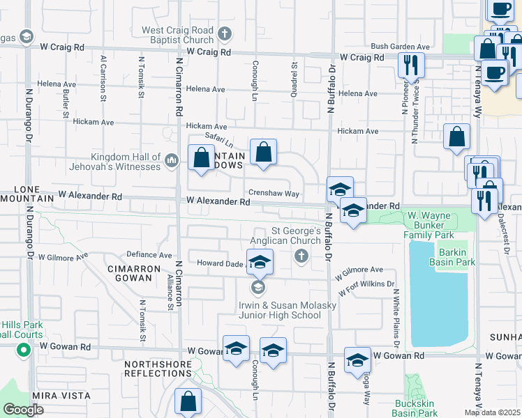 map of restaurants, bars, coffee shops, grocery stores, and more near 7732 West Prosperity River Avenue in Las Vegas