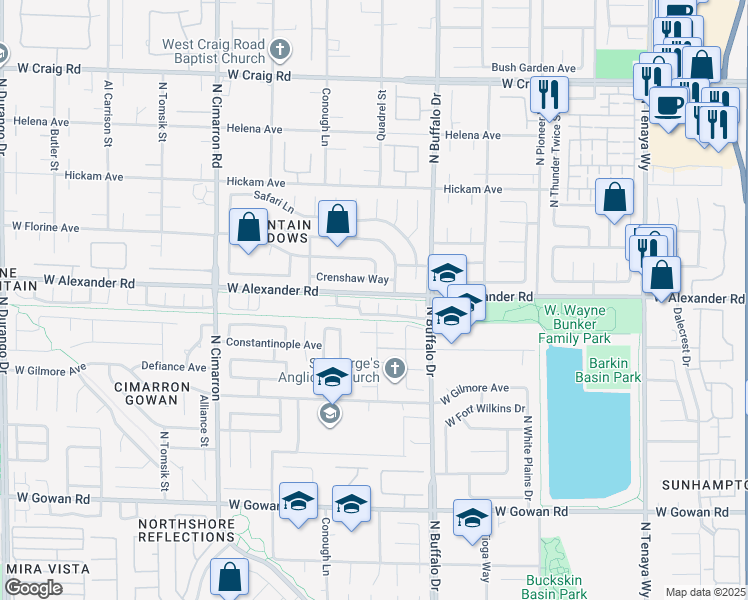 map of restaurants, bars, coffee shops, grocery stores, and more near 3957 North Jazzy Ginger Court in Las Vegas