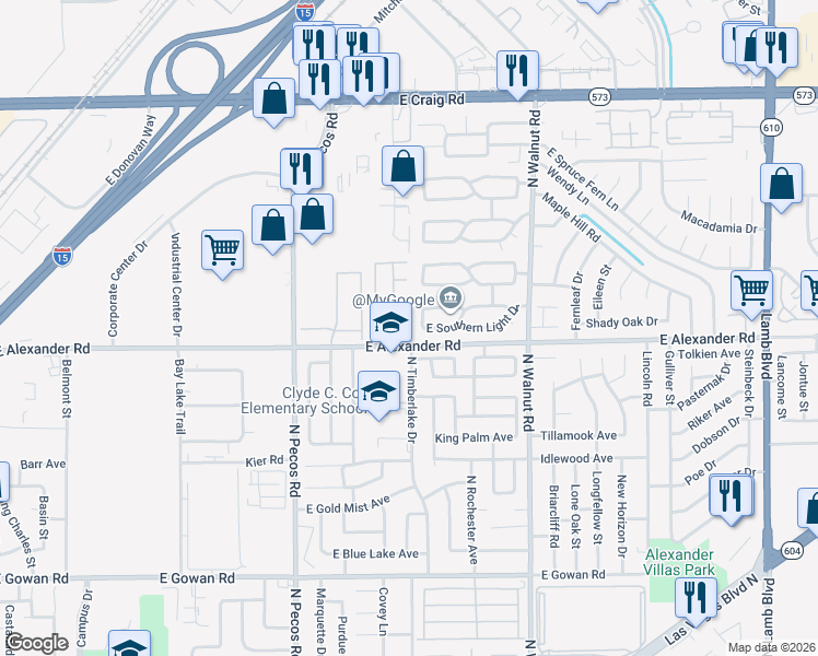 map of restaurants, bars, coffee shops, grocery stores, and more near 3723 East Southern Light Drive in Las Vegas