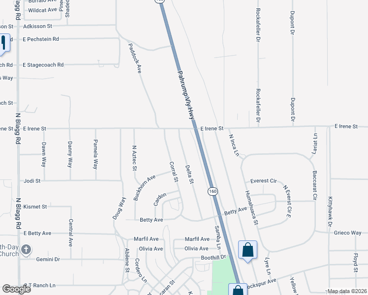 map of restaurants, bars, coffee shops, grocery stores, and more near 921 Delta Street in Pahrump