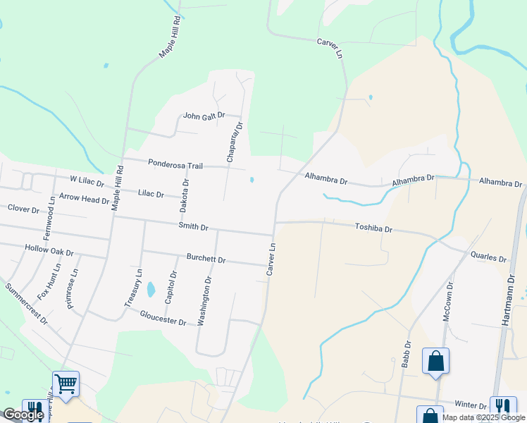 map of restaurants, bars, coffee shops, grocery stores, and more near 314 Carver Lane in Lebanon