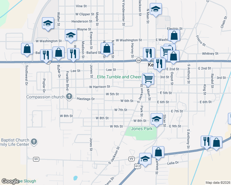 map of restaurants, bars, coffee shops, grocery stores, and more near 501-513 South Everett Street in Kennett