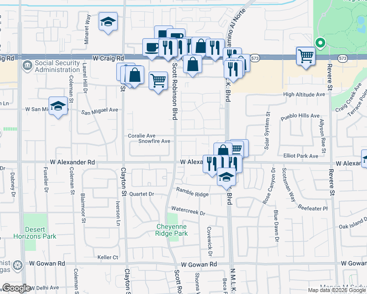 map of restaurants, bars, coffee shops, grocery stores, and more near 4032 Spring Line Street in North Las Vegas