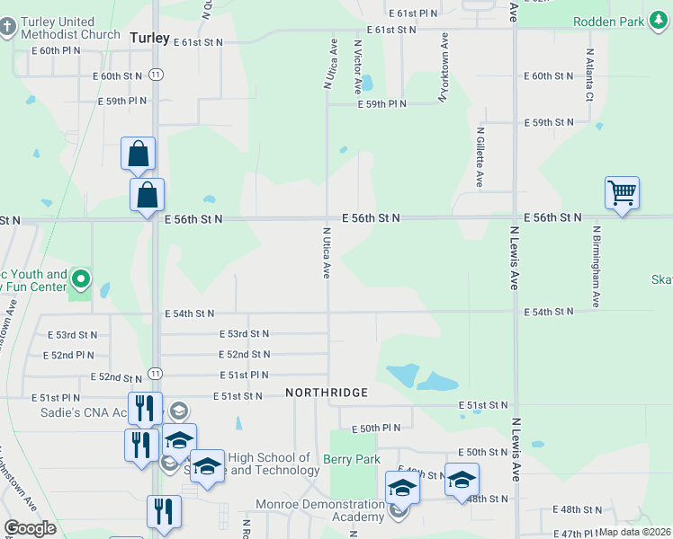 map of restaurants, bars, coffee shops, grocery stores, and more near 5429 North Utica Avenue in Tulsa