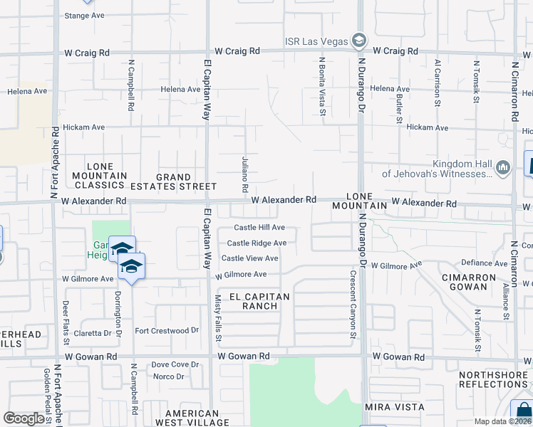 map of restaurants, bars, coffee shops, grocery stores, and more near 8720 Castle Hill Avenue in Las Vegas