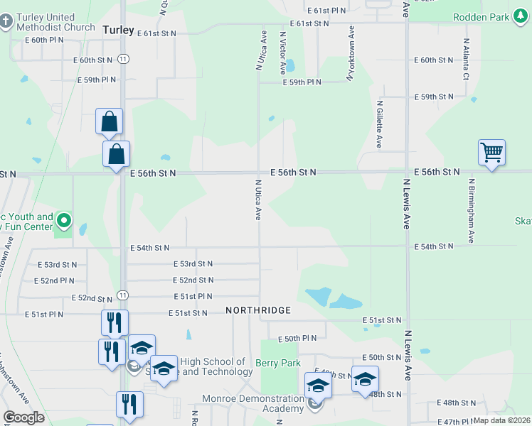 map of restaurants, bars, coffee shops, grocery stores, and more near 5429 North Utica Avenue in Tulsa