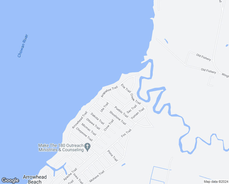 map of restaurants, bars, coffee shops, grocery stores, and more near 1612 Arapahoe Trail in Edenton