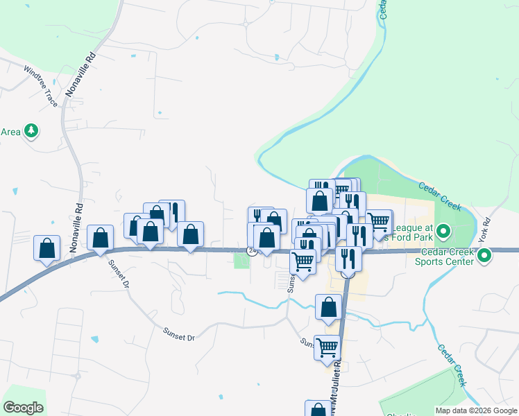 map of restaurants, bars, coffee shops, grocery stores, and more near 11555 Lebanon Road in Mt. Juliet