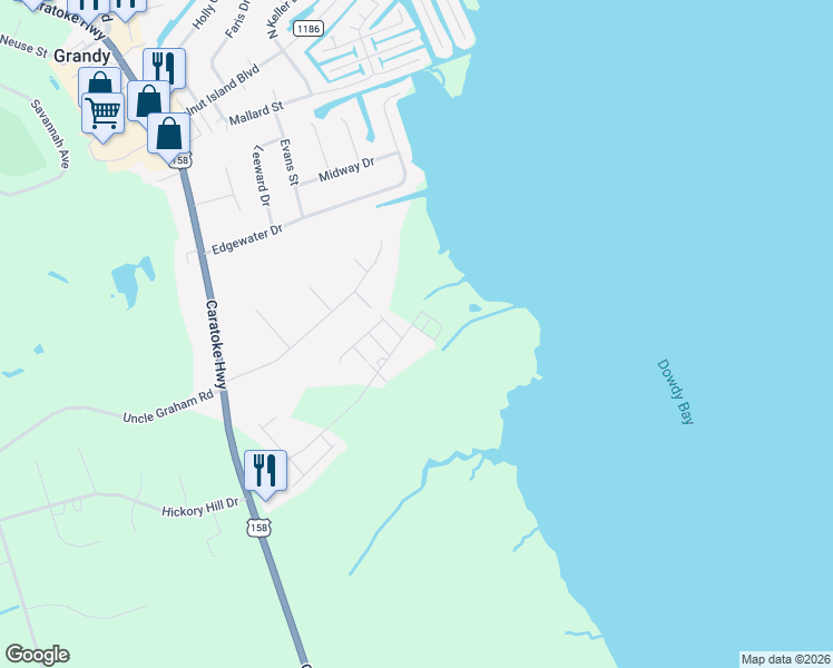 map of restaurants, bars, coffee shops, grocery stores, and more near 100 Mercedes Court in Grandy
