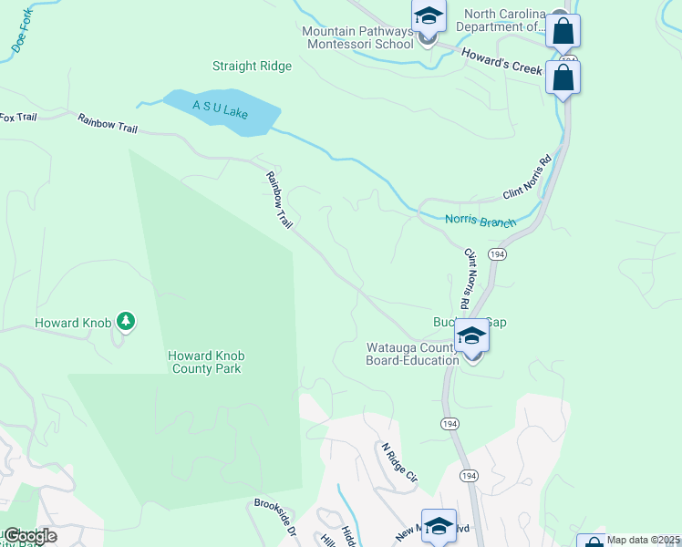map of restaurants, bars, coffee shops, grocery stores, and more near 474 Rainbow Trail in Boone