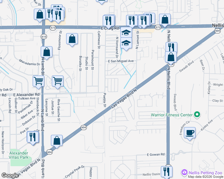 map of restaurants, bars, coffee shops, grocery stores, and more near 4229 Las Vegas Boulevard North in Las Vegas
