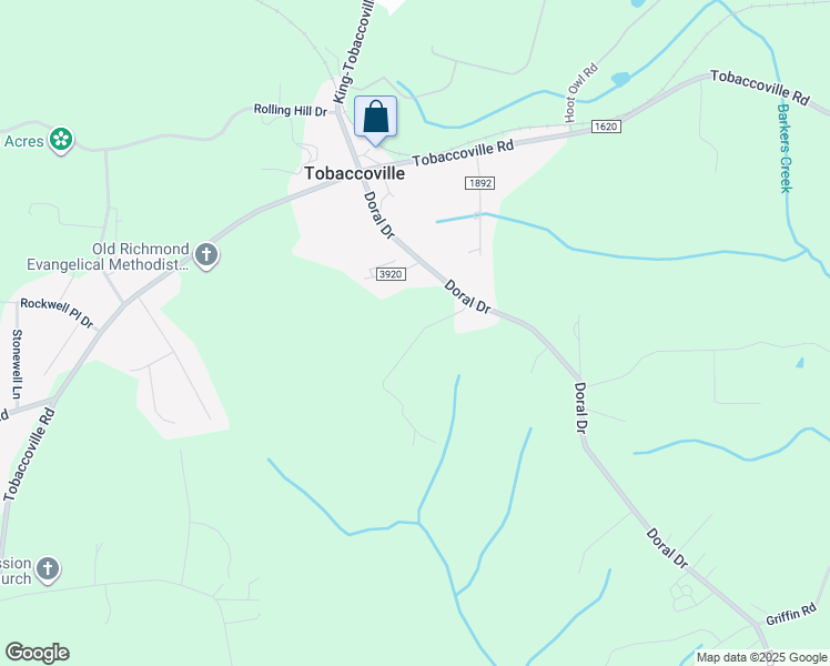 map of restaurants, bars, coffee shops, grocery stores, and more near Shadyside Lane in Tobaccoville