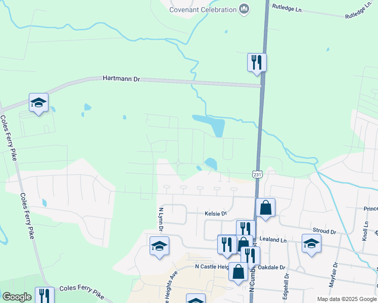 map of restaurants, bars, coffee shops, grocery stores, and more near 429 Wind Dance Drive in Lebanon