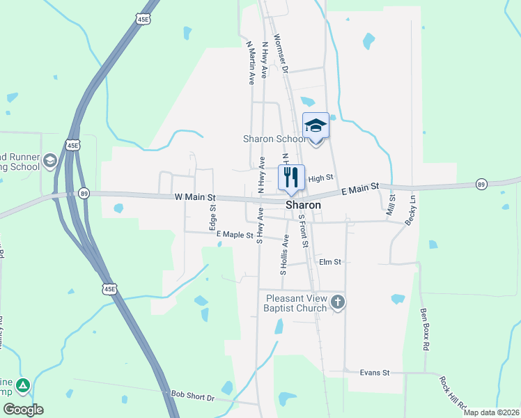 map of restaurants, bars, coffee shops, grocery stores, and more near 104 Mill Street in Sharon