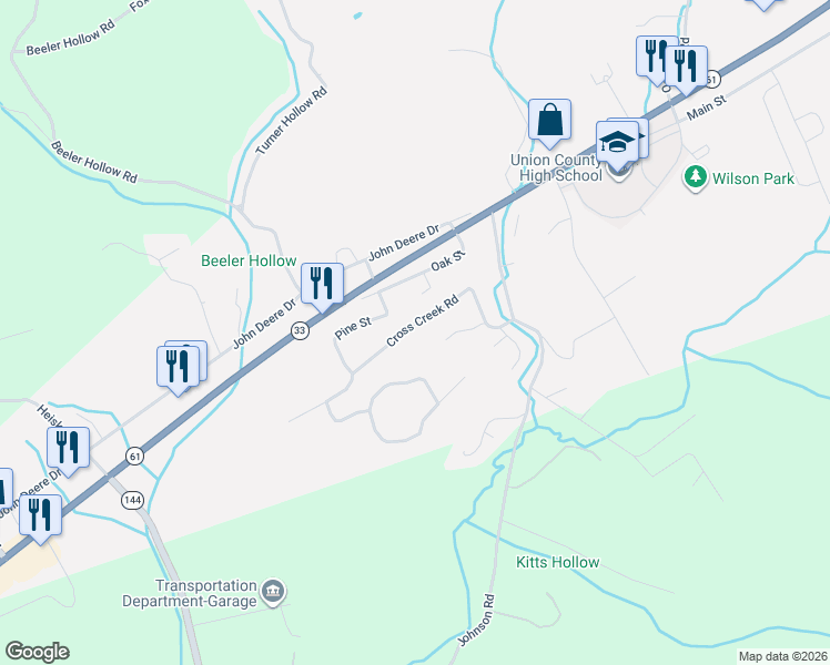 map of restaurants, bars, coffee shops, grocery stores, and more near 458 Cross Creek Circle in Maynardville