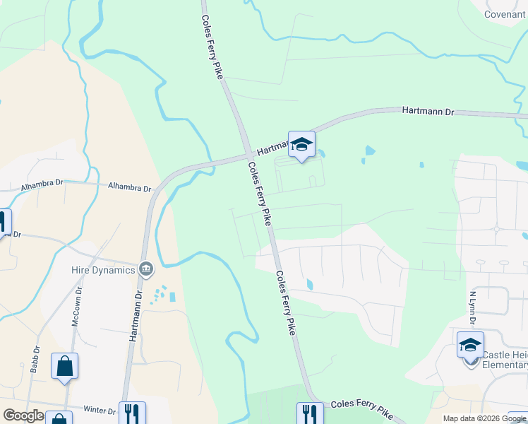 map of restaurants, bars, coffee shops, grocery stores, and more near 1951 Coles Ferry Pike in Lebanon