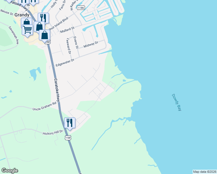 map of restaurants, bars, coffee shops, grocery stores, and more near 100 Mercedes Court in Grandy