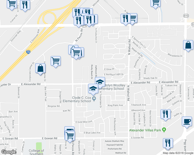 map of restaurants, bars, coffee shops, grocery stores, and more near 3673 Calypso Beach Court in Las Vegas