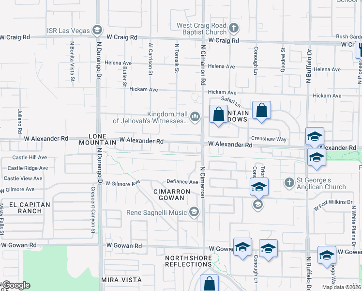 map of restaurants, bars, coffee shops, grocery stores, and more near 3970 Coyote Ridge Court in Las Vegas