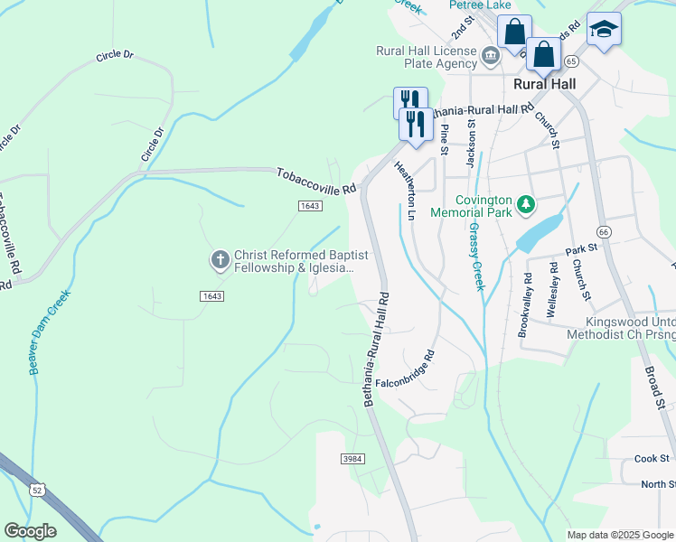 map of restaurants, bars, coffee shops, grocery stores, and more near 557 Bodenhamer Farm Road in Rural Hall