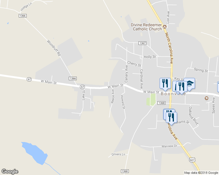 map of restaurants, bars, coffee shops, grocery stores, and more near 425 North Carolina 67 in Boonville