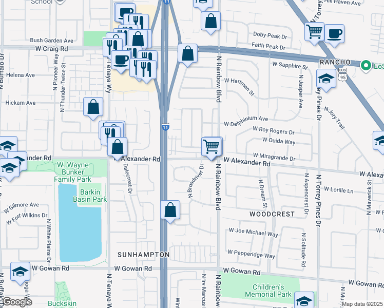 map of restaurants, bars, coffee shops, grocery stores, and more near 6833 Coral Rock Drive in Las Vegas