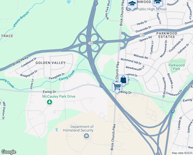 map of restaurants, bars, coffee shops, grocery stores, and more near Interstate 24 in Nashville