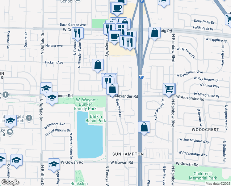 map of restaurants, bars, coffee shops, grocery stores, and more near 4040 North Tenaya Way in Las Vegas